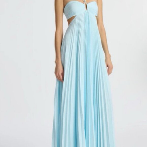 A.L.C. Pleated Halterneck High Waist Hollow out Maxi Dress - Picture 3 of 13